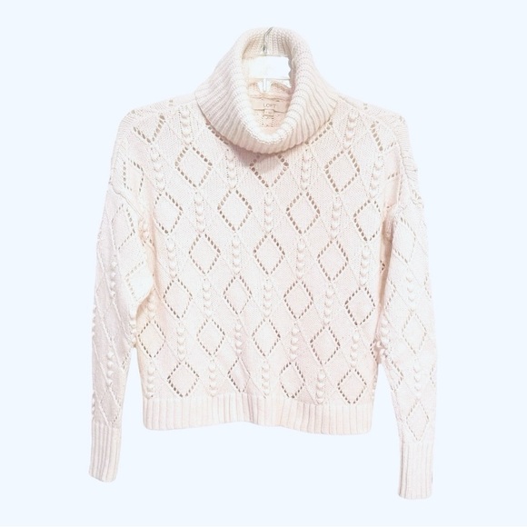 LOFT Small Whisper White Bobble Knit Wool Blend Long Sleeve Turtleneck Sweater - Picture 4 of 8